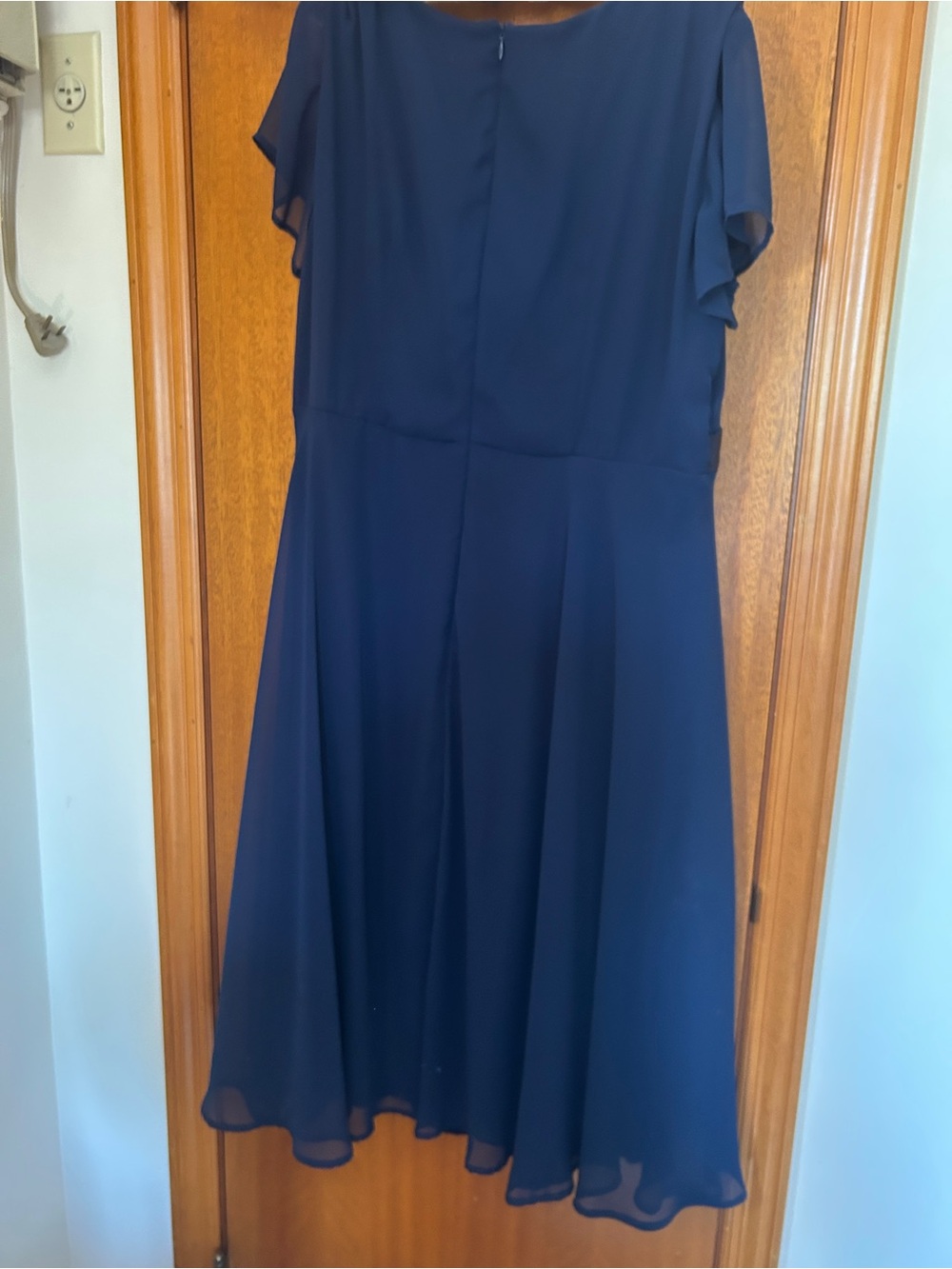 Navy Formal Midi Dress with Floral Waist Detailing - Picture 5 of 7